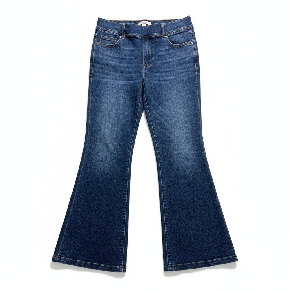 Spanx Womens 1X Blue Denim Flare Leg Trouser Jeans High Rise Boho Vintage Casual